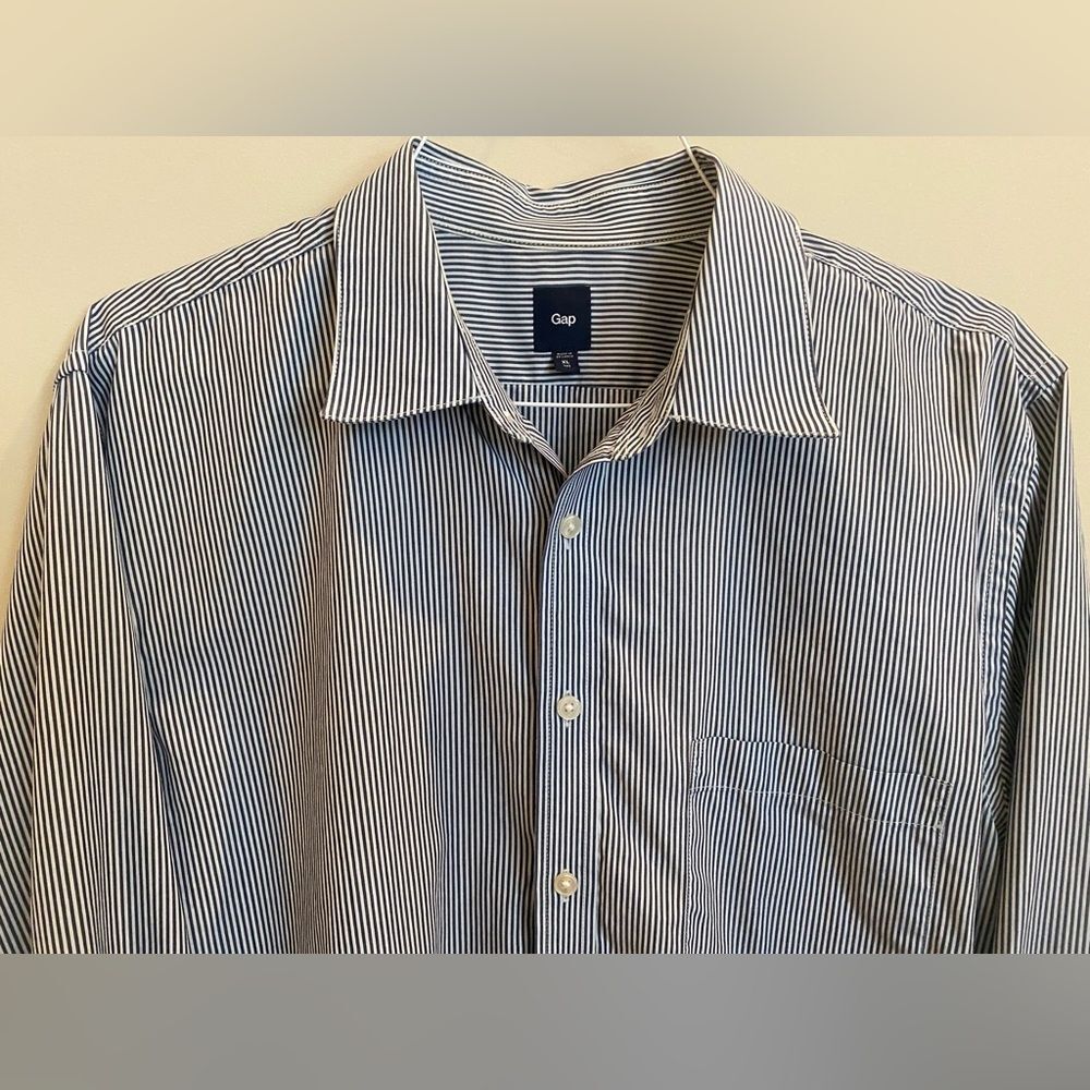 Gap Navy and White Striped Button Down Dress Shirt Men's Sz XL Tall - Picture 3 of 16